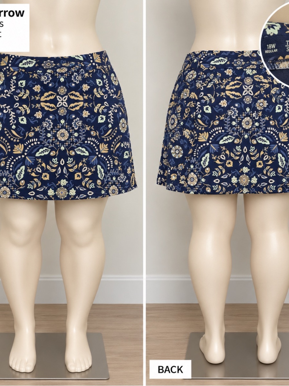 Croft & Barrow Navy Floral Mini Skort with Cream & Light Blue Design